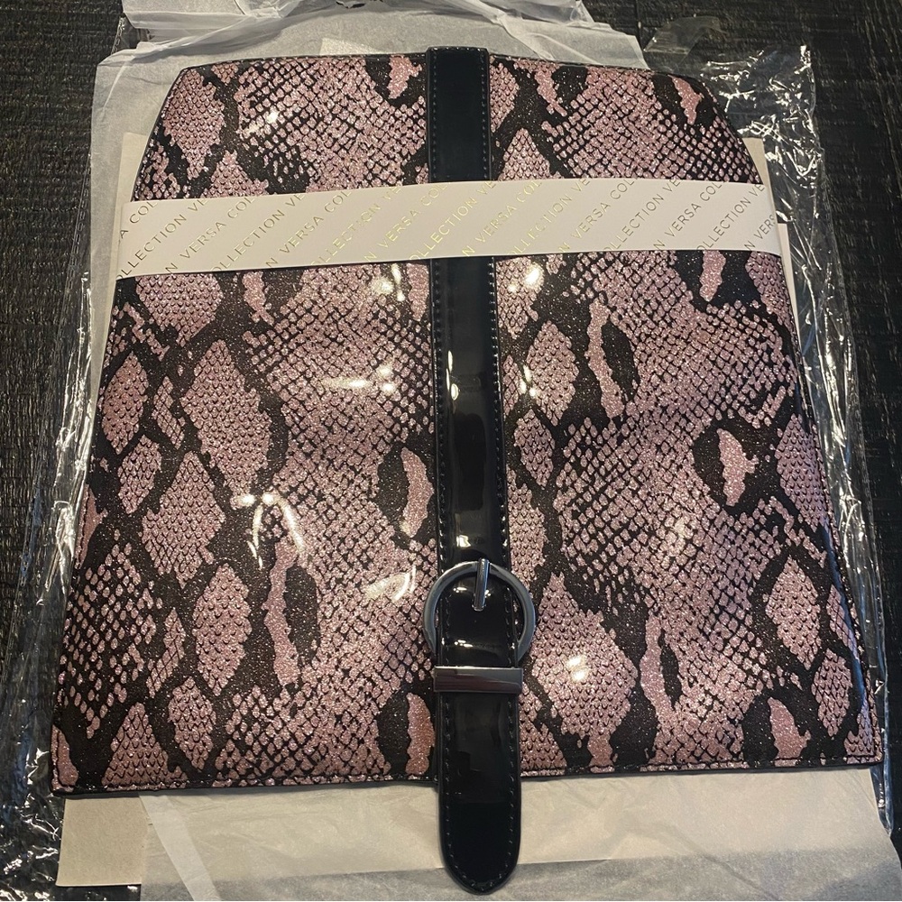 Magnolia and Vine Versa Purse Flap Pink & Black Glitter Vinyl Snakeskin Pattern